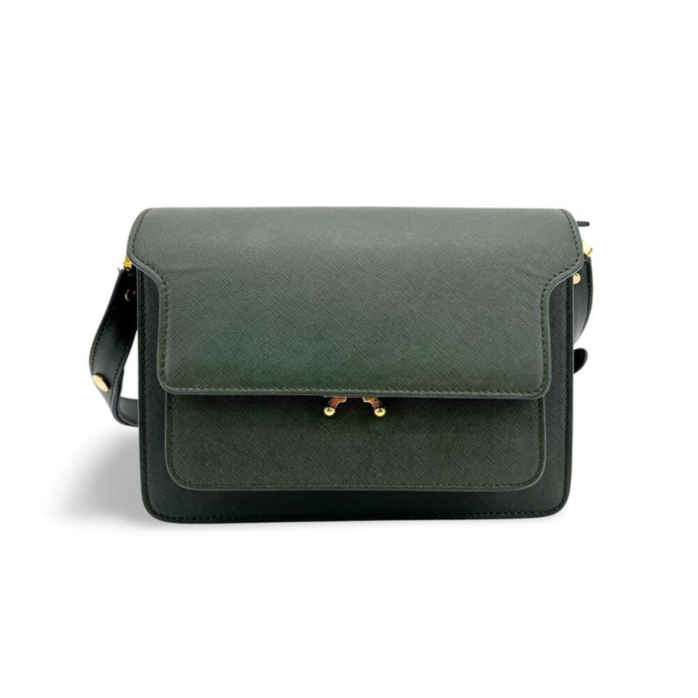 Marni Saffiano Trunk Bag Medium Deep Green